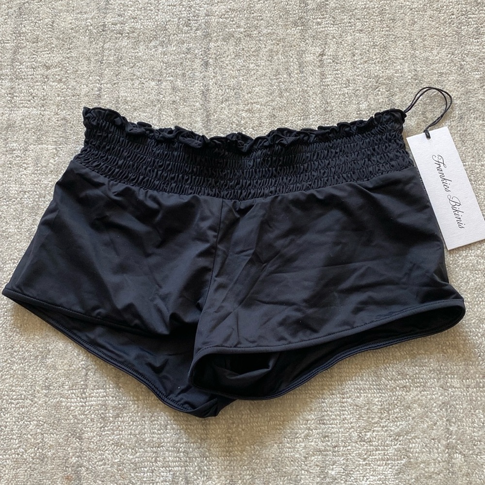 Frankie Bikinis Women Black “boy short” Swim Bottom. Size Small. NWT